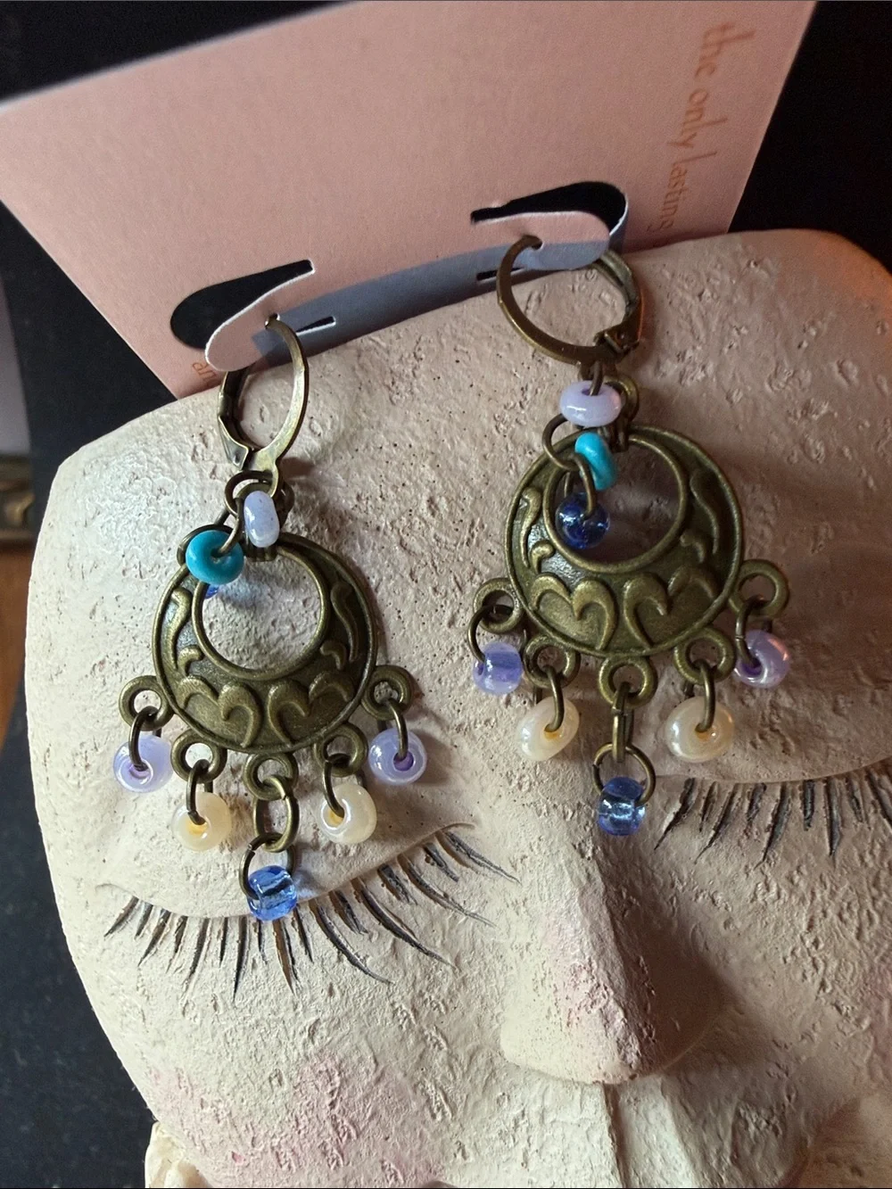 Bohemian Brass Chandelier Earrings with Multicolor Beads